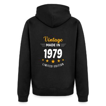 Vintage made in 1979 - Unisex Premium Organic Zip Hoodie - black - Back - Nico (187cm)
