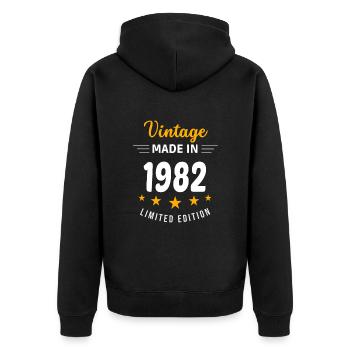 Vintage made in 1982 - Unisex Premium Organic Zip Hoodie - black - Back - Nico (187cm)