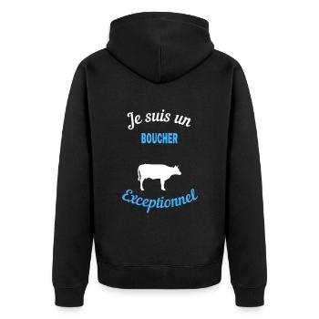 Je suis un Exceptionnel boucher - Veste à capuche bio Premium Unisexe - noir - Dos - Nico (187cm)