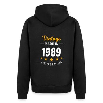 Vintage made in 1989 - Unisex Premium Organic Zip Hoodie - black - Back - Nico (187cm)