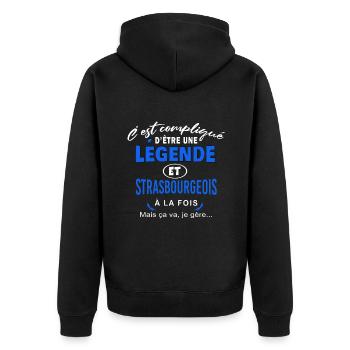 humour Légende et STRASBOURGEOIS cadeau - Veste à capuche bio Premium Unisexe - noir - Dos - Nico (187cm)
