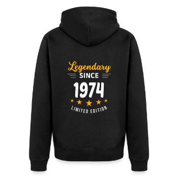 Legendary since 1974 - Unisex Premium Organic Zip Hoodie - black - Back - Nico (187cm)