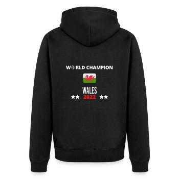 Wales World Champion 2022 - Unisex Premium Organic Zip Hoodie - black - Back - Nico (187cm)