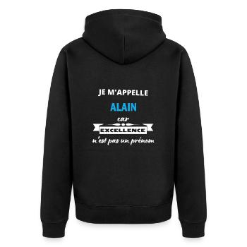Je m'appelle excellence Alain - Veste à capuche bio Premium Unisexe - noir - Dos - Nico (187cm)