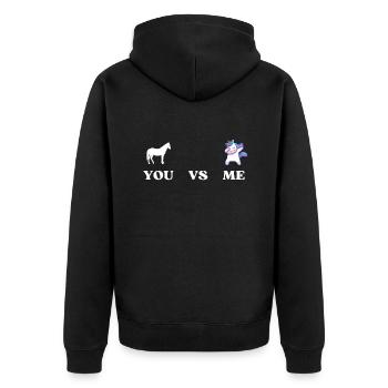 Du gegen mich PFERD EINHORN - Unisex Premium Bio Zip Hoodie - Schwarz - Hinten - Nico (187cm)