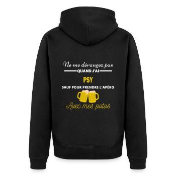 Ne me dérangez pas QUAND J'ai l'apéro psy - Veste à capuche bio Premium Unisexe - noir - Dos - Nico (187cm)