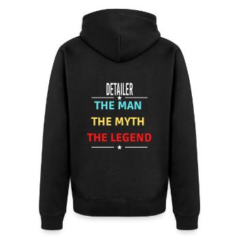 Der Mann Der Mythos Die Legende DETAILER - Unisex Premium Bio Zip Hoodie - Schwarz - Hinten - Nico (187cm)