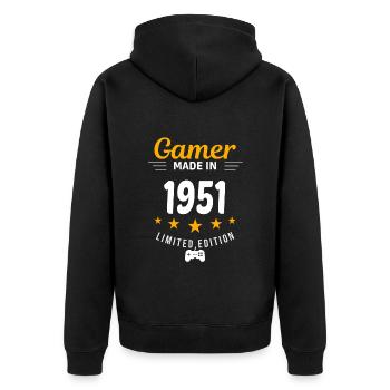 Gamer aus dem Jahr 1951 - Unisex Premium Bio Zip Hoodie - Schwarz - Hinten - Nico (187cm)