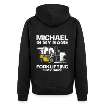 Gabelstaplerfahrer und Lagerhaus Gabestaplerfahrer - Unisex Premium Bio Zip Hoodie - Schwarz - Hinten - Nico (187cm)
