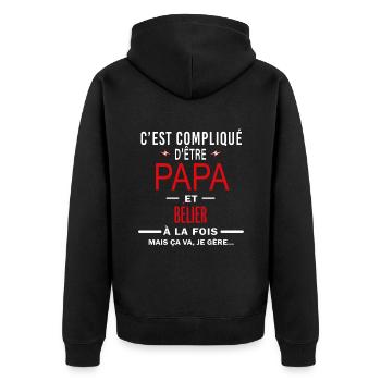 papa Et BÉLIER cadeau citation - Veste à capuche bio Premium Unisexe - noir - Dos - Nico (187cm)