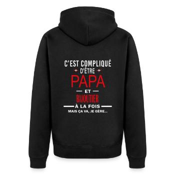 papa Et BIJOUTIER cadeau citation - Veste à capuche bio Premium Unisexe - noir - Dos - Nico (187cm)