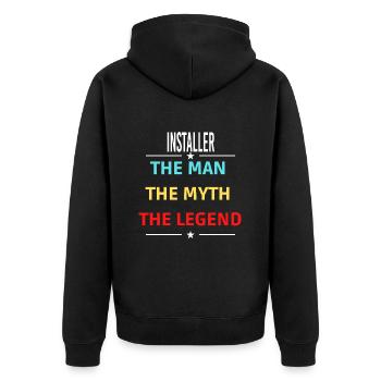 Der Mann Der Mythos Die Legende INSTALLER - Unisex Premium Bio Zip Hoodie - Schwarz - Hinten - Nico (187cm)