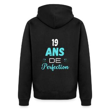 âge de la perfection cadeau humoristique 19 ans - Veste à capuche bio Premium Unisexe - noir - Dos - Nico (187cm)