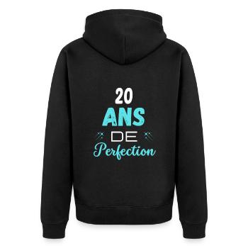 âge de la perfection cadeau humoristique 20 ans - Veste à capuche bio Premium Unisexe - noir - Dos - Nico (187cm)