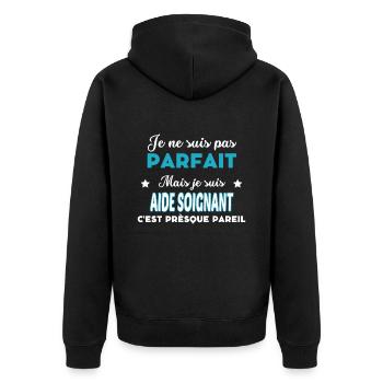 je ne suis pas parfait humour AIDE SOIGNANT - Veste à capuche bio Premium Unisexe - noir - Dos - Nico (187cm)