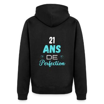 âge de la perfection cadeau humoristique 21 ans - Veste à capuche bio Premium Unisexe - noir - Dos - Nico (187cm)