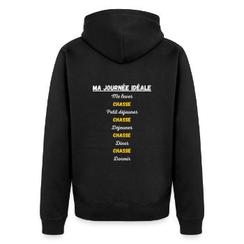 chasse ma journée idéale - idée cadeau - Veste à capuche bio Premium Unisexe - noir - Dos - Nico (187cm)