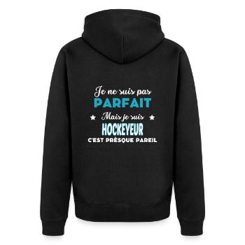 je ne suis pas parfait humour HOCKEYEUR - Veste à capuche bio Premium Unisexe - noir - Dos - Nico (187cm)