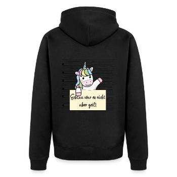 Einhorn lustiger Spruch humor Gefängnisbild - Unisex Premium Bio Zip Hoodie - Schwarz - Hinten - Nico (187cm)