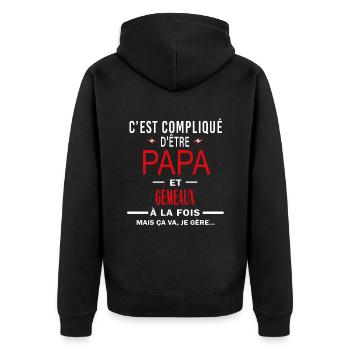 papa Et GÉMEAUX cadeau citation - Veste à capuche bio Premium Unisexe - noir - Dos - Nico (187cm)
