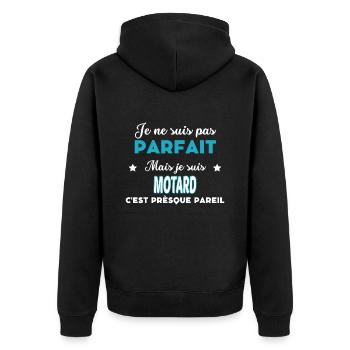 je ne suis pas parfait humour MOTARD - Veste à capuche bio Premium Unisexe - noir - Dos - Nico (187cm)