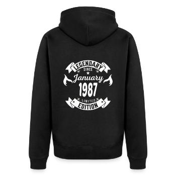 Legendär seit Januar 1987 - Unisex Premium Bio Zip Hoodie - Schwarz - Hinten - Nico (187cm)