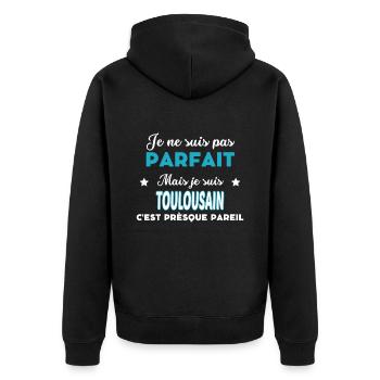 je ne suis pas parfait humour TOULOUSAIN - Veste à capuche bio Premium Unisexe - noir - Dos - Nico (187cm)