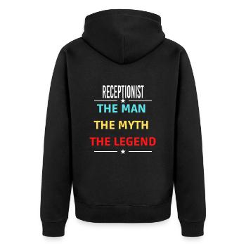Der Mann Der Mythos Die Legende REZEPTIONISTIN - Unisex Premium Bio Zip Hoodie - Schwarz - Hinten - Nico (187cm)