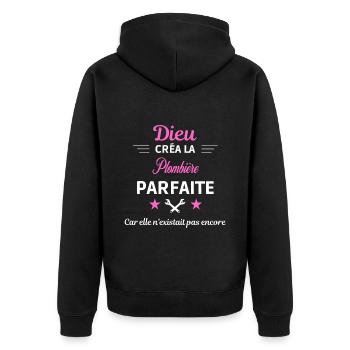 dieu créa la parfaite humour Plombière - Veste à capuche bio Premium Unisexe - noir - Dos - Nico (187cm)