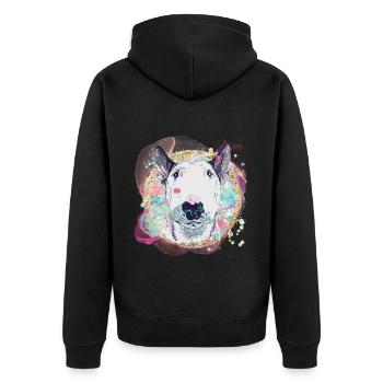 Bullterrier Glitter and Gold - Unisex Premium Bio Zip Hoodie - Schwarz - Hinten - Nico (187cm)