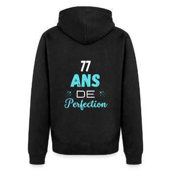 âge de la perfection cadeau humoristique 77 ans - Veste à capuche bio Premium Unisexe - noir - Dos - Nico (187cm)