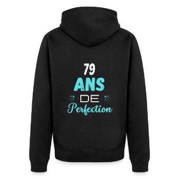 âge de la perfection cadeau humoristique 79 ans - Veste à capuche bio Premium Unisexe - noir - Dos - Nico (187cm)