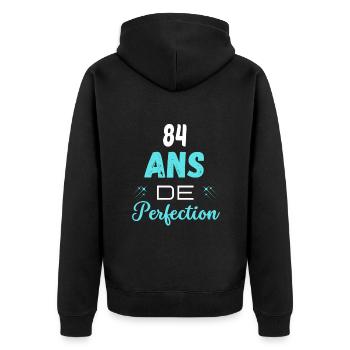 âge de la perfection cadeau humoristique 84 ans - Veste à capuche bio Premium Unisexe - noir - Dos - Nico (187cm)