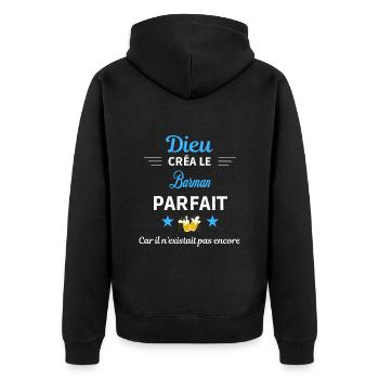 dieu créa parfait humour de bureau Barman - Veste à capuche bio Premium Unisexe - noir - Dos - Nico (187cm)