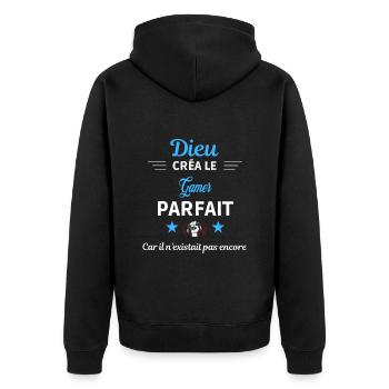 dieu créa parfait humour de bureau Gamer - Veste à capuche bio Premium Unisexe - noir - Dos - Nico (187cm)