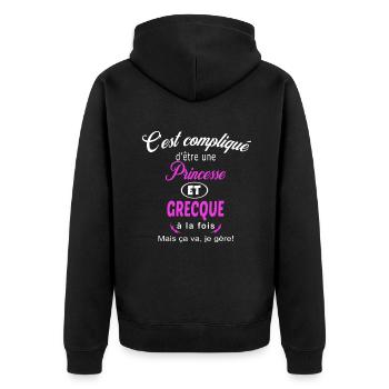 c'est compliqué princesse et Grecque - Veste à capuche bio Premium Unisexe - noir - Dos - Nico (187cm)
