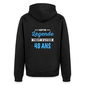 Cette Légende vient d'avoir 48 ans - Unisex Premium Organic Zip Hoodie - black - Back - Nico (187cm)