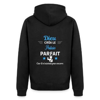 dieu créa parfait humour de bureau Policier - Veste à capuche bio Premium Unisexe - noir - Dos - Nico (187cm)