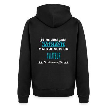Je ne suis pas parfait AVIATEUR - Veste à capuche bio Premium Unisexe - noir - Dos - Nico (187cm)