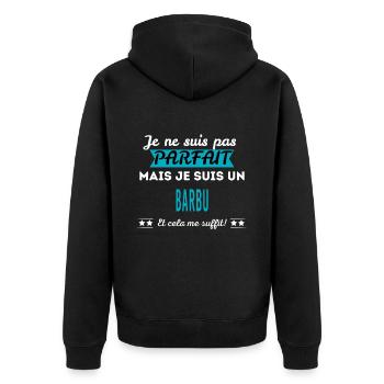 Je ne suis pas parfait BARBU - Veste à capuche bio Premium Unisexe - noir - Dos - Nico (187cm)