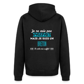 Je ne suis pas parfait BRETON - Veste à capuche bio Premium Unisexe - noir - Dos - Nico (187cm)