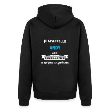 Je m'appelle excellence Andy - Veste à capuche bio Premium Unisexe - noir - Dos - Nico (187cm)