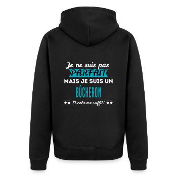 Je ne suis pas parfait BÛCHERON - Veste à capuche bio Premium Unisexe - noir - Dos - Nico (187cm)