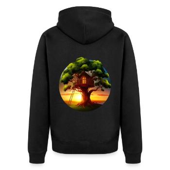 Cabane dans les arbres au coucher du soleil - Veste à capuche bio Premium Unisexe - noir - Dos - Nico (187cm)