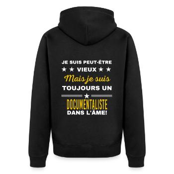 Je suis peut-être vieux DOCUMENTALISTE - Veste à capuche bio Premium Unisexe - noir - Dos - Nico (187cm)