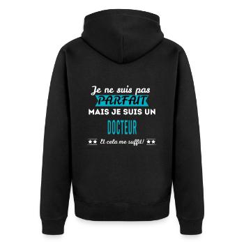 Je ne suis pas parfait DOCTEUR - Veste à capuche bio Premium Unisexe - noir - Dos - Nico (187cm)