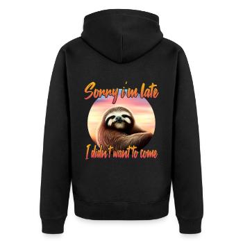 Grimmiges Faultier - Unisex Premium Bio Zip Hoodie - Schwarz - Hinten - Nico (187cm)