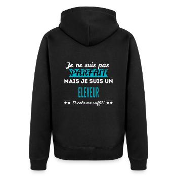 Je ne suis pas parfait ELEVEUR - Veste à capuche bio Premium Unisexe - noir - Dos - Nico (187cm)