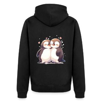 Pinguin Herz Liebe Süß Umarmung Pinguinliebe - Unisex Premium Bio Zip Hoodie - Schwarz - Hinten - Nico (187cm)