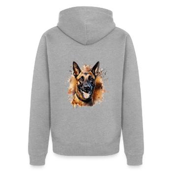 Belgischer Schäferhund Malinois - Unisex Premium Bio Zip Hoodie - Grau meliert - Hinten - Nico (187cm)